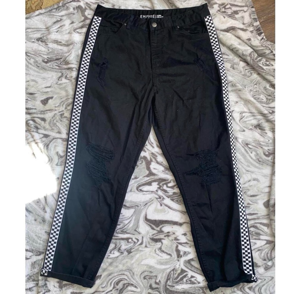 Empyre Black Mom Jeans with Checkered Stripes